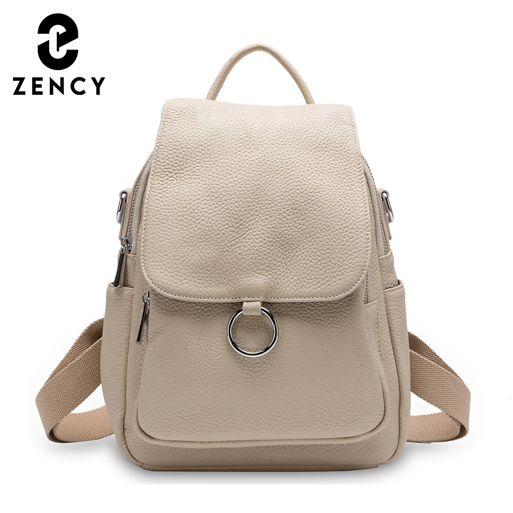 Fashion Backpack Women - เซนซี่ นิว แฟชั่นกระเป๋าเป้สะพายหลังผู้หญิง 100% หนังแท้ฤดูหนาวสีเบจกระเป๋าเดินทางแบบสบายๆทุกวันกระเป๋าเป้สะพายหลังสีดำคลาสสิก