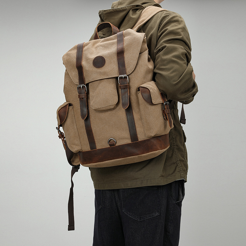 Canvas Backpack Casual - กระเป๋าผ้าแคนวาสสำหรับผู้ชายสไตล์เรโทร เหมาะสำหรับปั่นจักรยาน เดินป่า ทำงาน ผจญภัย กระเป๋าเป้สะพายหลังขนาดใหญ่