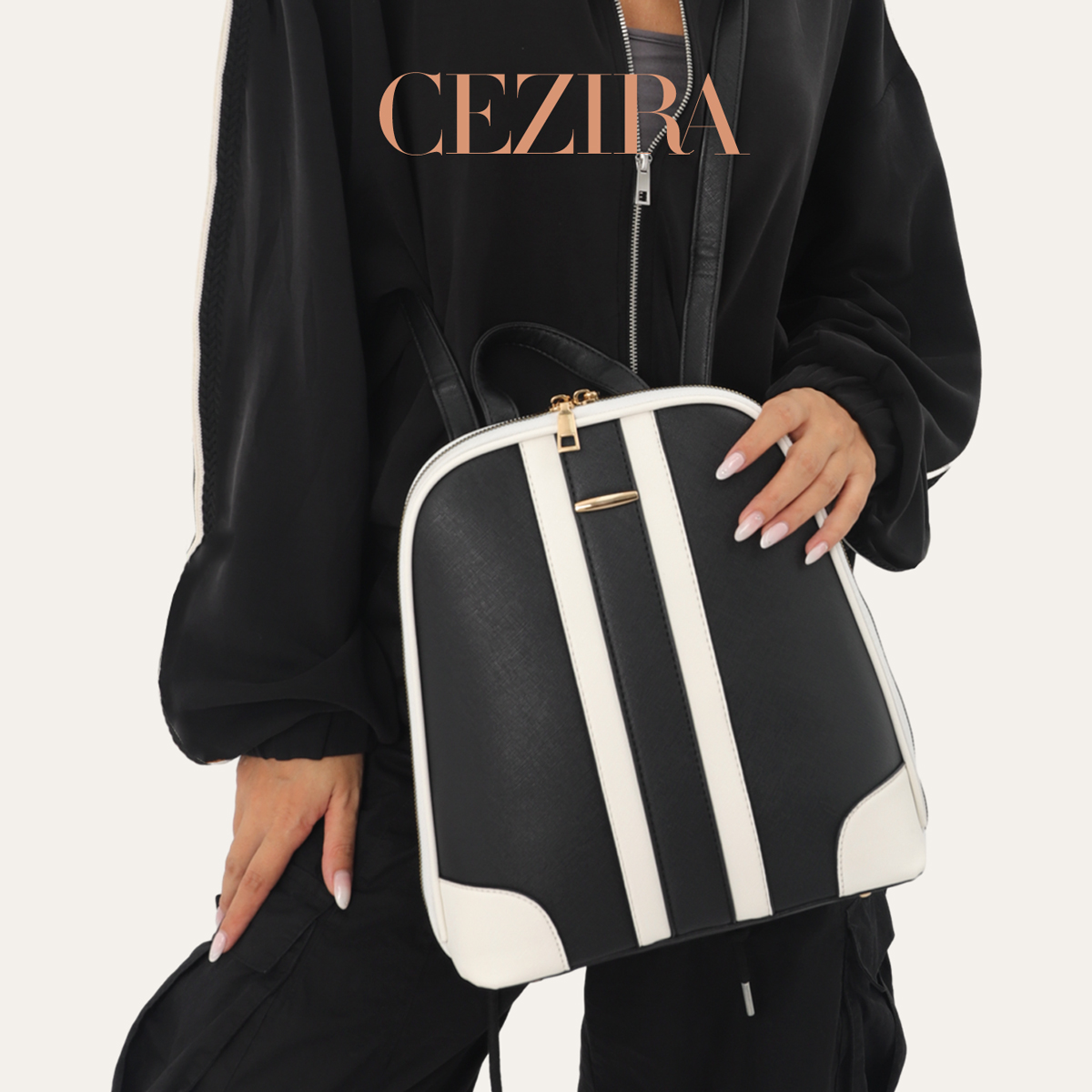ชุดกระเป๋าเป้สะพายหลังลายทาง C - Fashion Backpack Women บทวิจารณ์และราคา